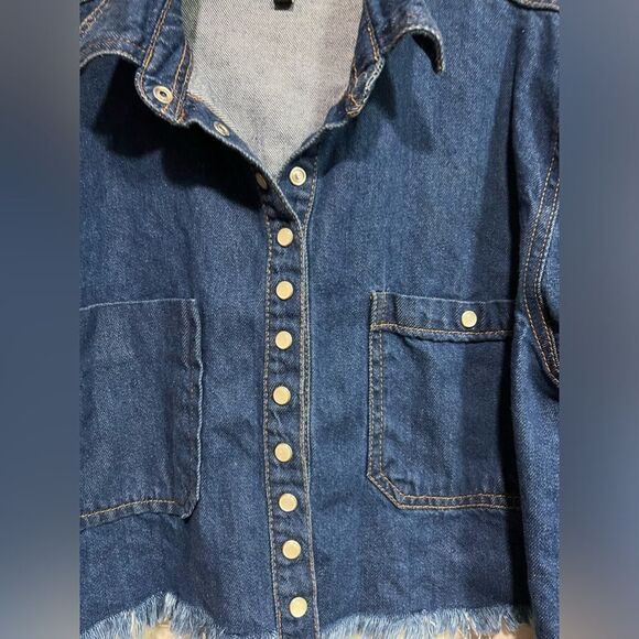 Pretty Little Thing Denim Cropped Jacket Size 10 - Picture 7 of 13